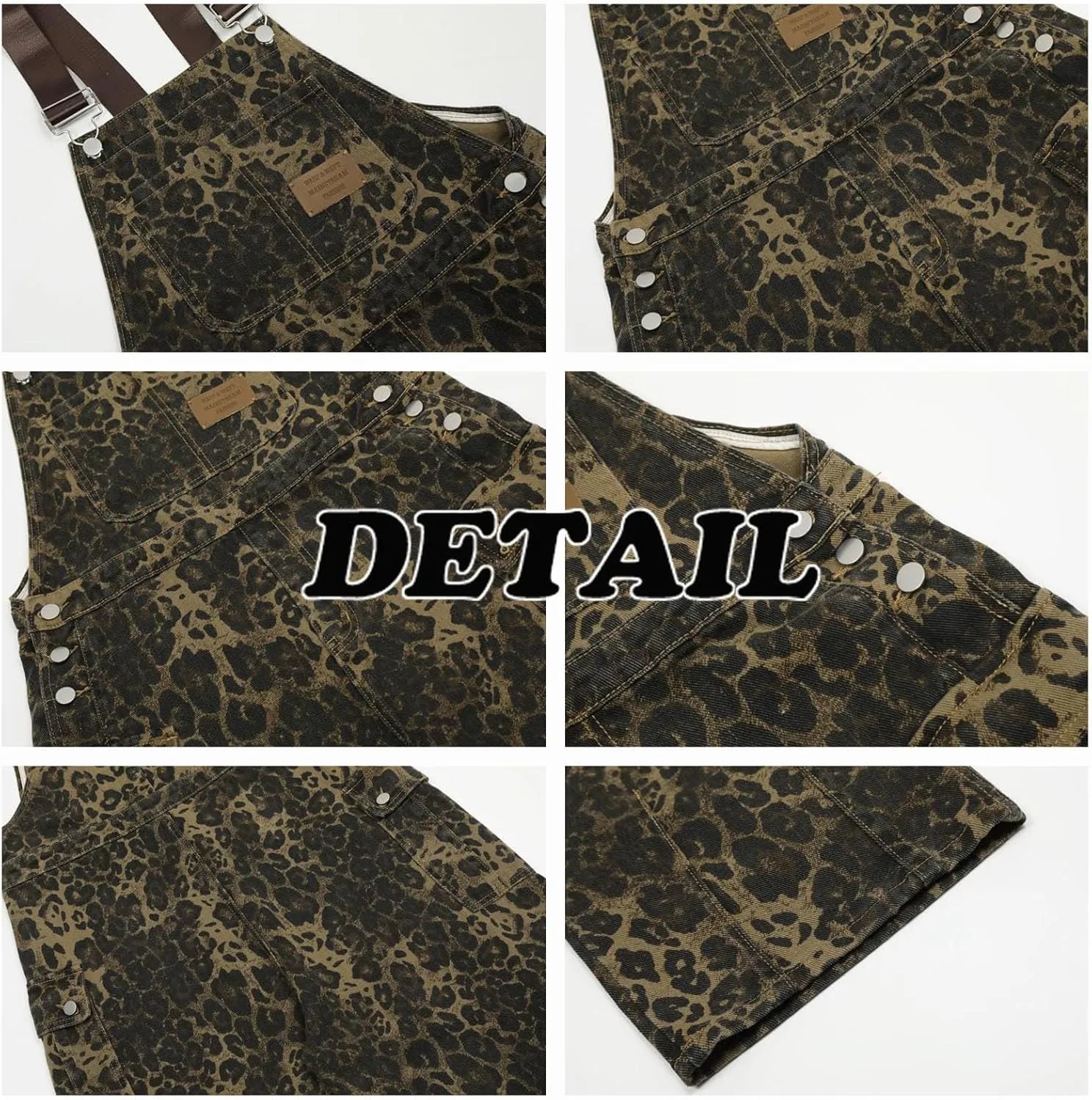 Leopard Print Jeans Denim Jumpsuit Baggy Overalls For Women Y2k Romper Grung Pants Animal Print Pants