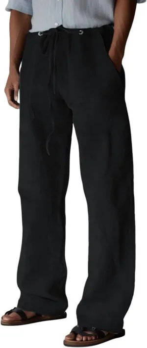linen pants for men big and tall, beach trousers for men, Linen Pants for Men Loose Fit, Mens Casual Straight Legs Pants Elastic Waist Trousers Summer Yoga Beach Pants