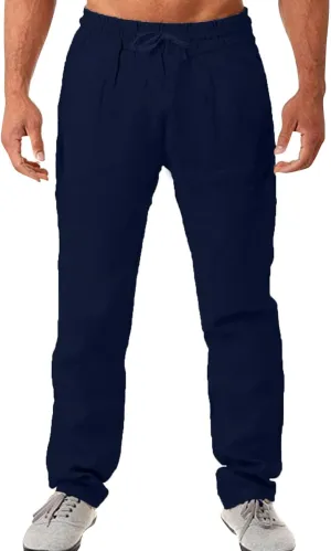 linen pants for men big and tall, beach trousers for men, Linen Pants for Men, Mens Casual Pants Elastic Waist Drawstring Straight Leg Pants Yoga Beach Summer Trousers Pants