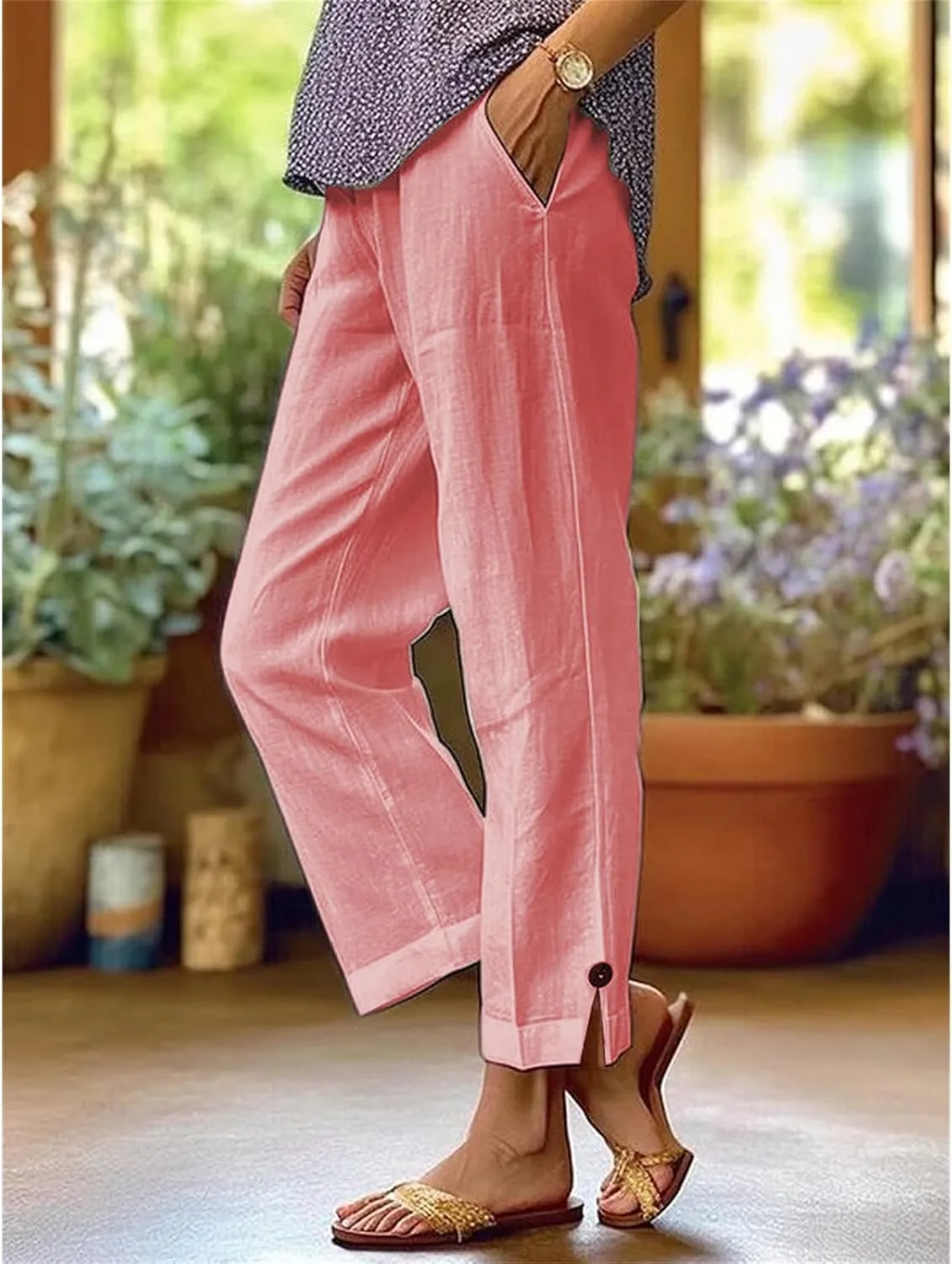 Linen Pants for Women Loose Wide Leg 2025 Summer Beach Loung Pants High Waist Vacation Trousers Outfits