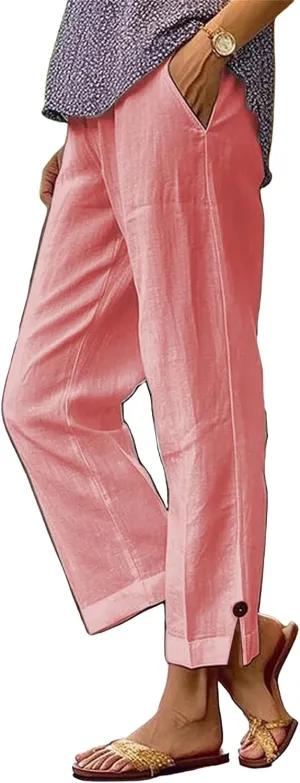 Linen Pants for Women Loose Wide Leg 2025 Summer Beach Loung Pants High Waist Vacation Trousers Outfits