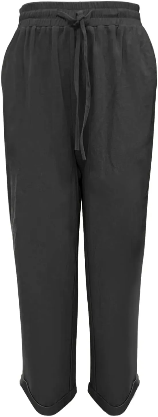 Linen Pants for Women Summer Lightweight High Waist Baggy Pants Loose Fit Comfy Straight Leg Trouser with Pockets