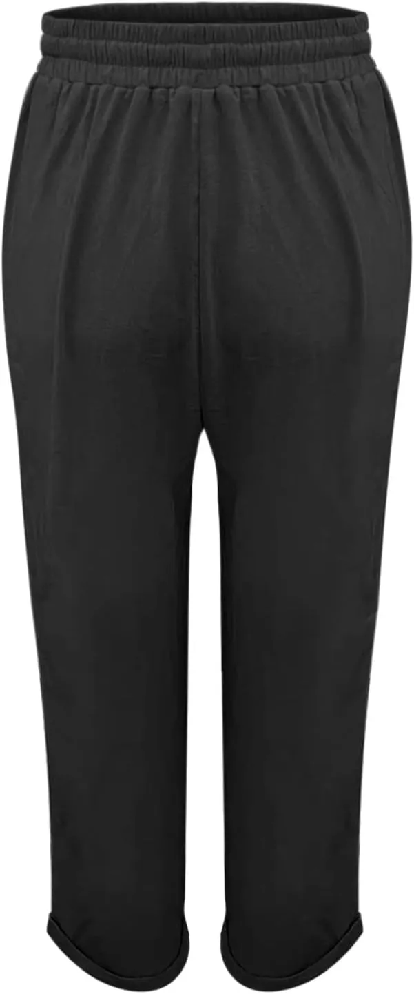 Linen Pants for Women Summer Lightweight High Waist Baggy Pants Loose Fit Comfy Straight Leg Trouser with Pockets