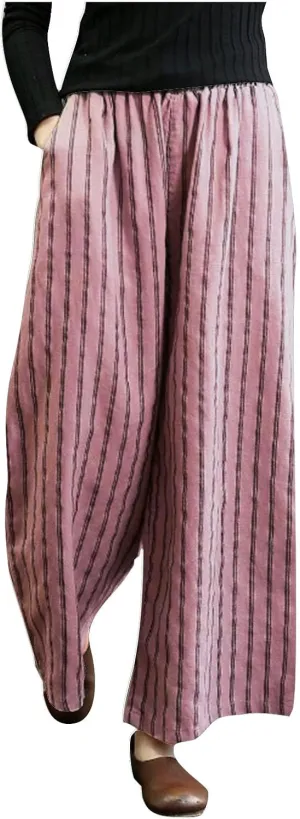 Linen Pants Women Summer Casual Loose Travel Wide Leg Flowy Pants Boho Elastic Waist Linen Beach Pants Trousers
