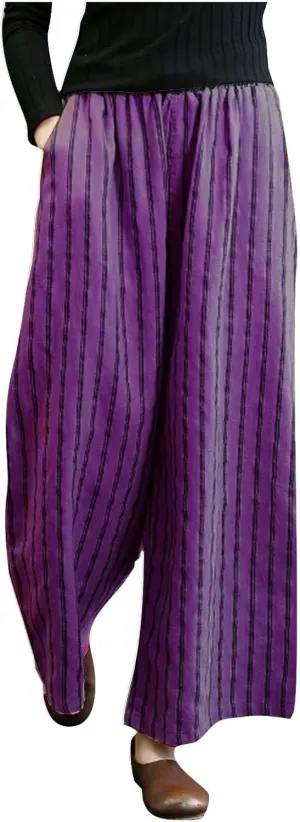 Linen Pants Women Summer Casual Loose Travel Wide Leg Flowy Pants Boho Elastic Waist Linen Beach Pants Trousers