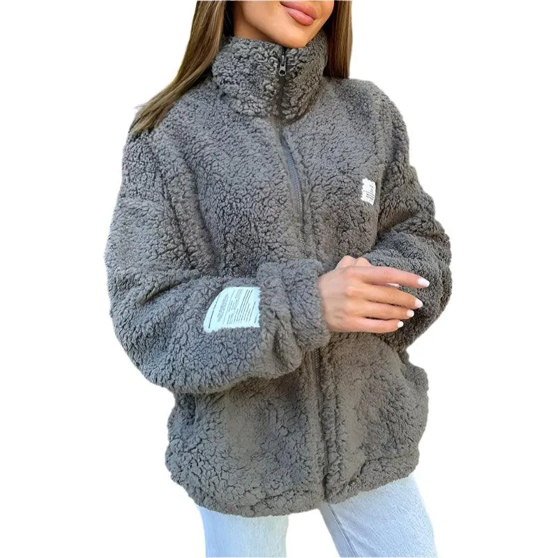 Long Sleeve  Warm Flip Collar Fashion Solid Color Pocket Jacket Coats