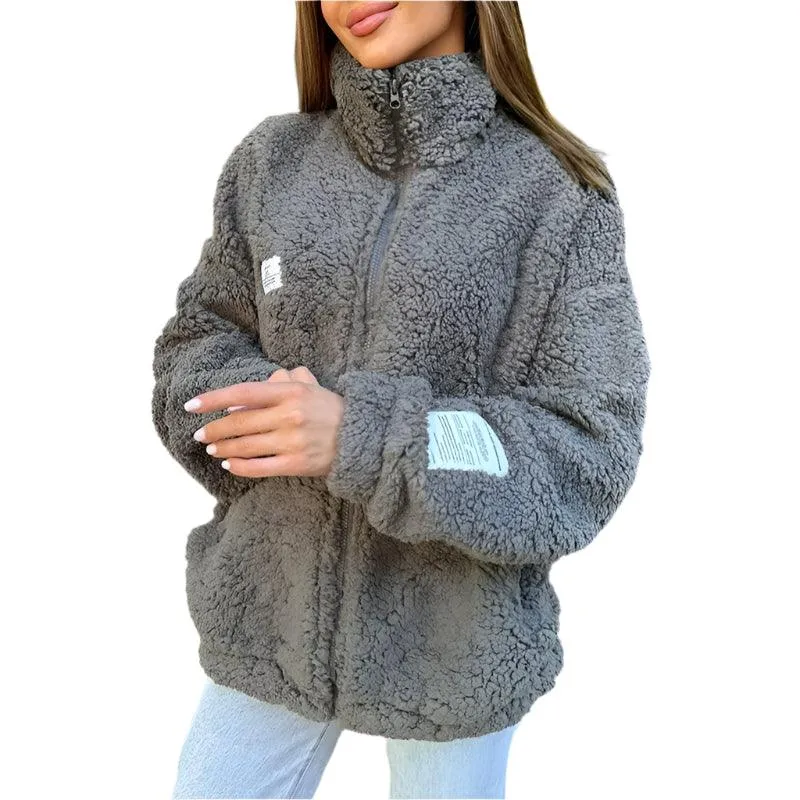 Long Sleeve  Warm Flip Collar Fashion Solid Color Pocket Jacket Coats