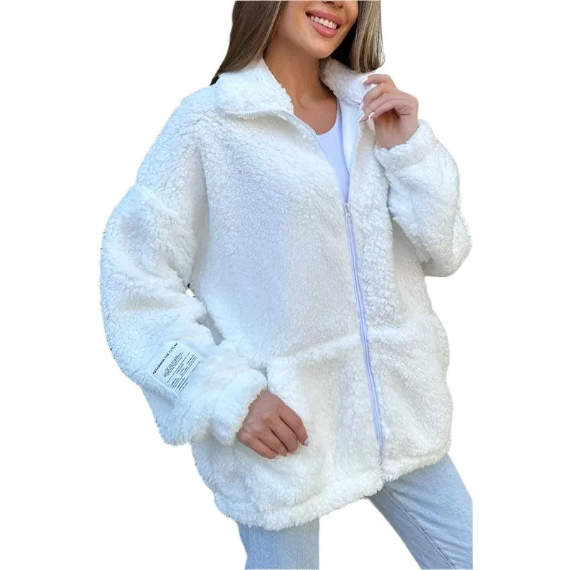 Long Sleeve  Warm Flip Collar Fashion Solid Color Pocket Jacket Coats