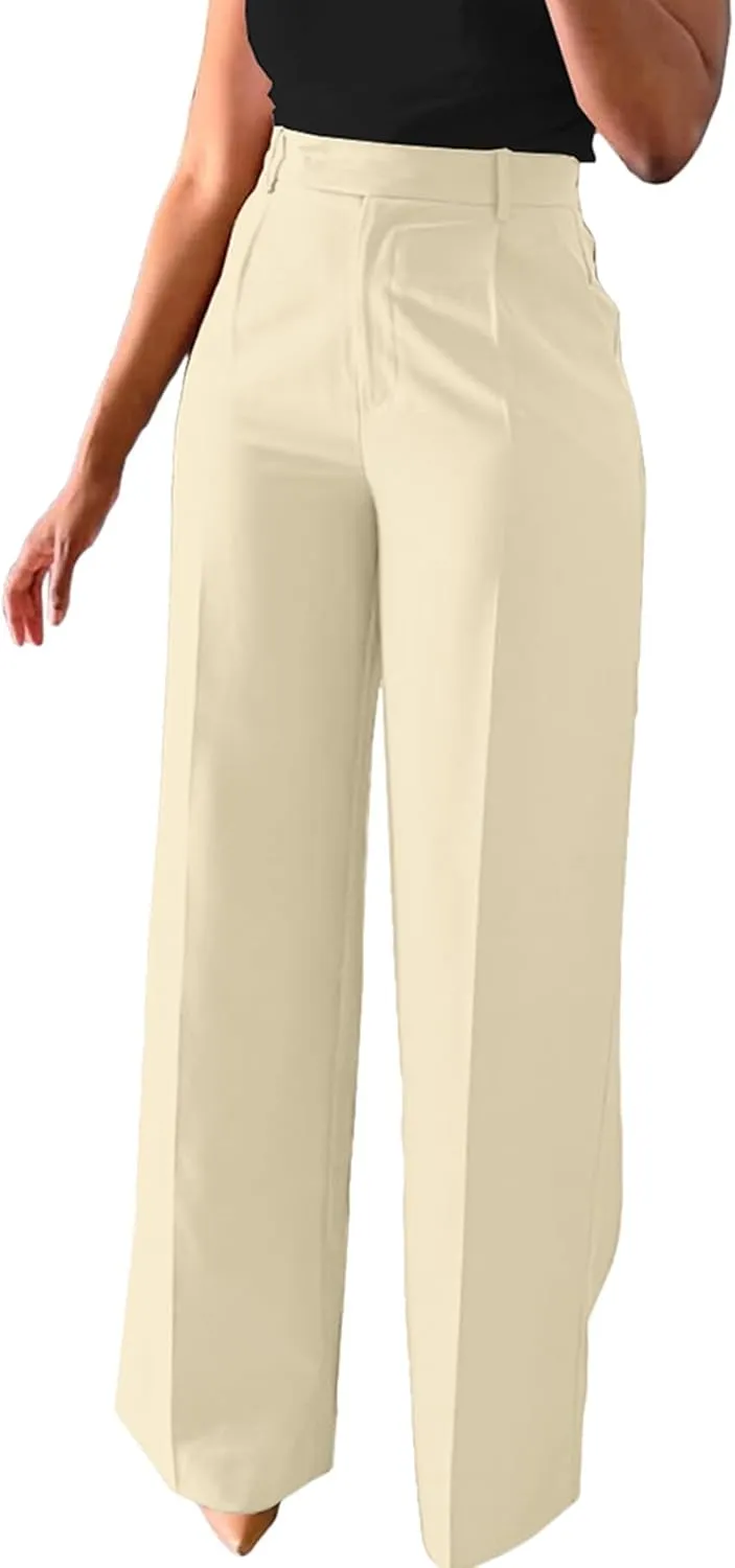 Lucuna Women's Wide Leg Dress Pants High Waisted Straight Leg Slacks Business Office Work Pants Trousers