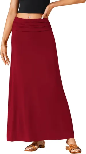 LYANER Women's Casual Ruched Elastic High Waist Flare A-Line Long Maxi Skirt