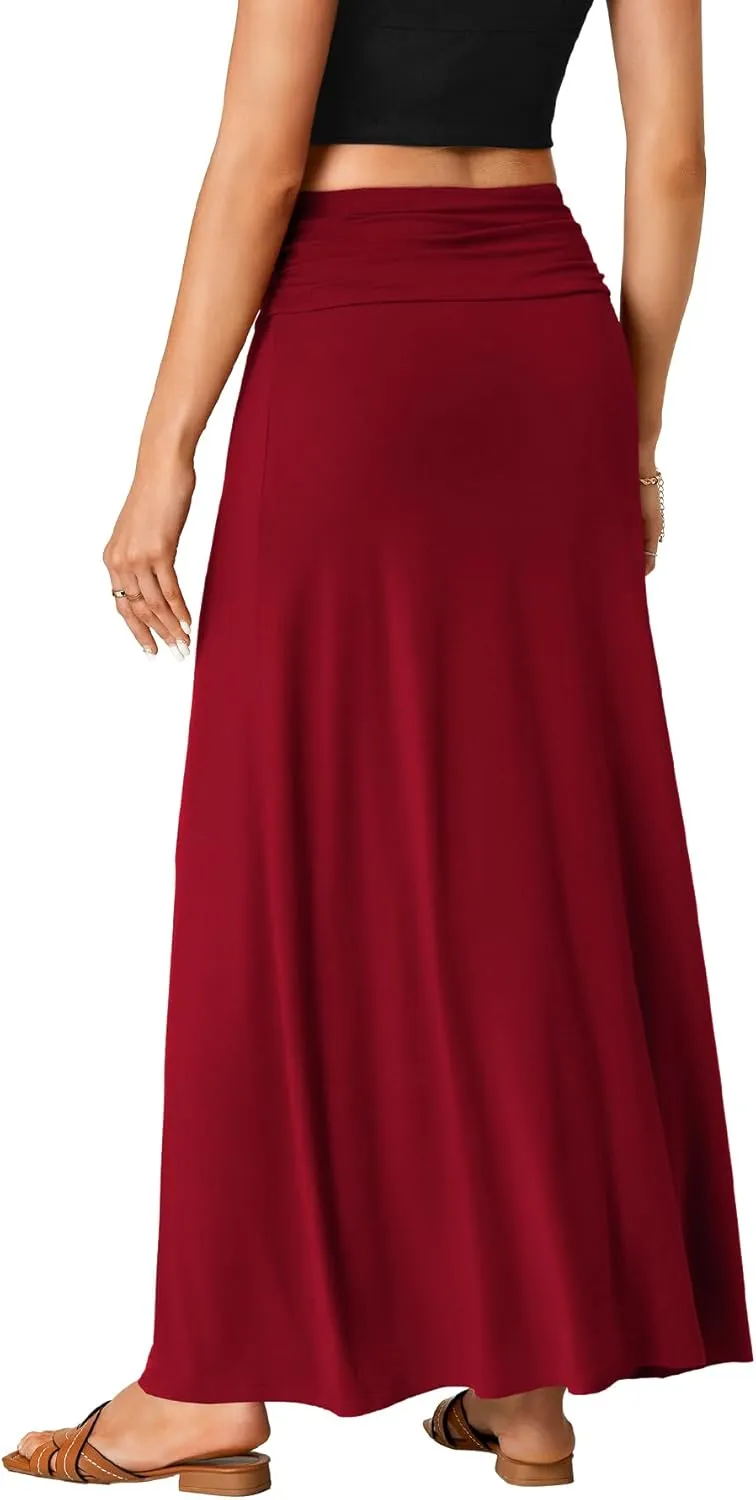 LYANER Women's Casual Ruched Elastic High Waist Flare A-Line Long Maxi Skirt