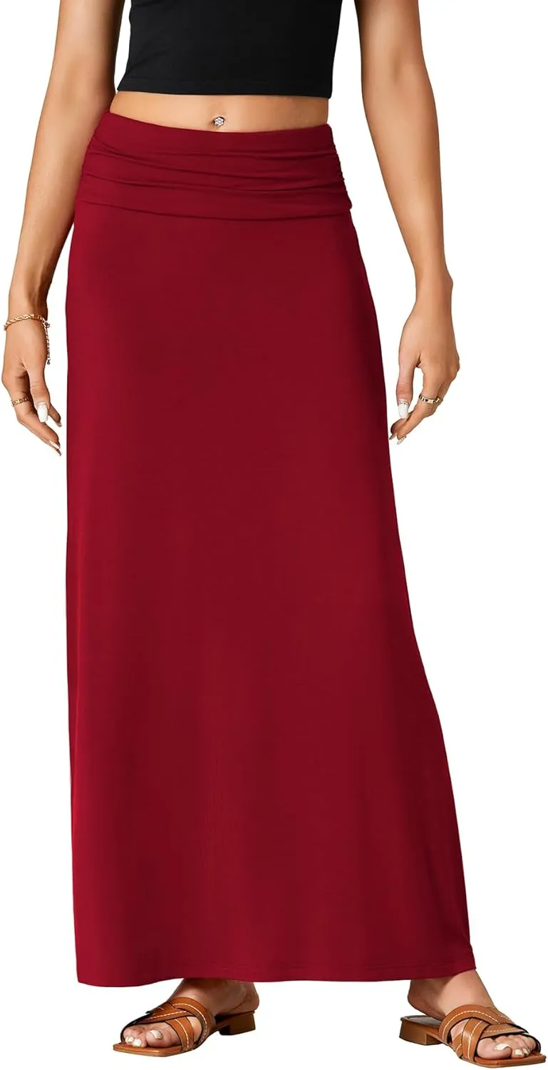LYANER Women's Casual Ruched Elastic High Waist Flare A-Line Long Maxi Skirt