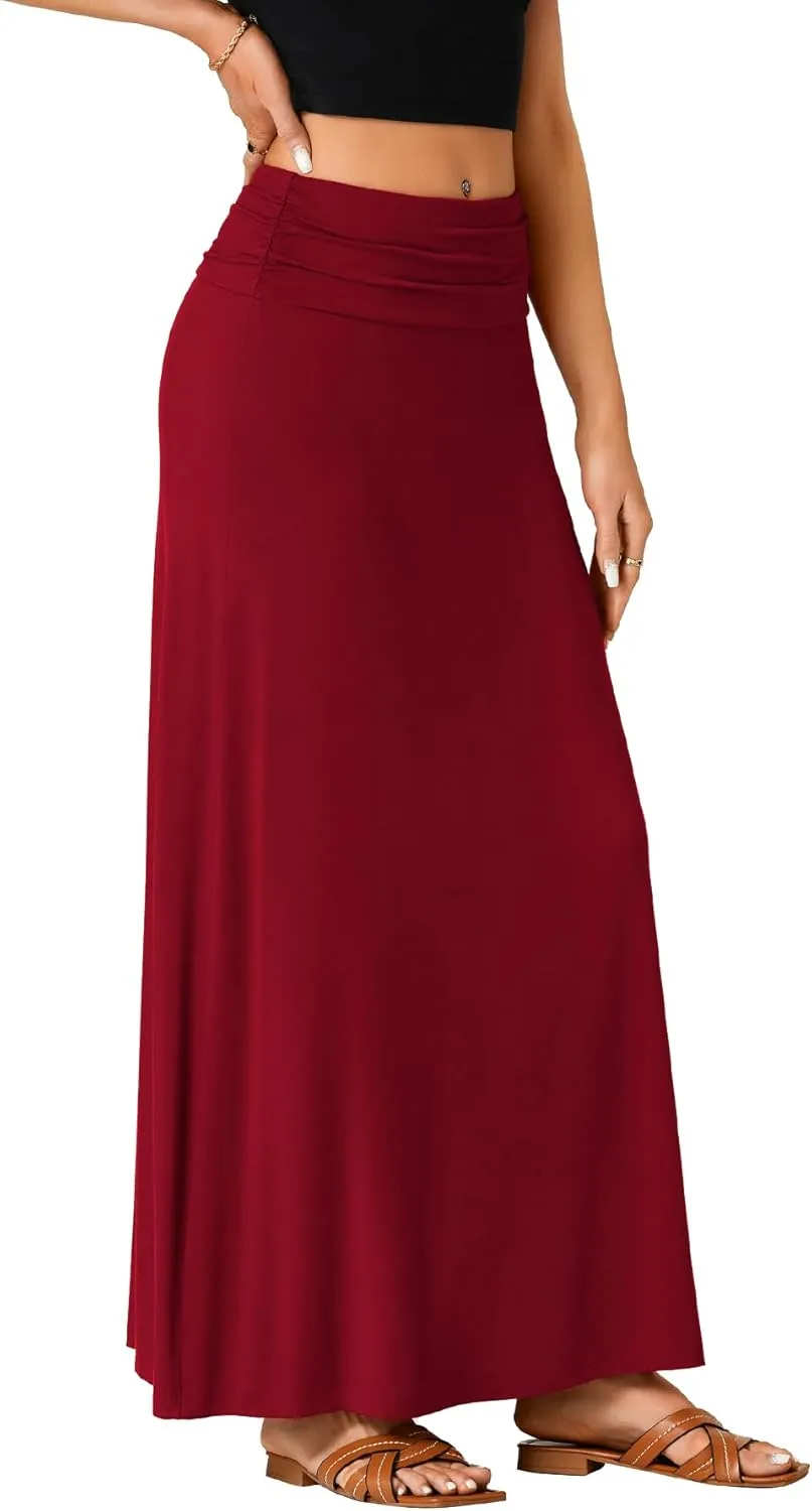 LYANER Women's Casual Ruched Elastic High Waist Flare A-Line Long Maxi Skirt