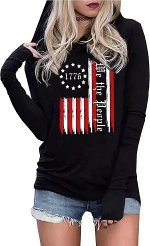 LYEIAO American Flag Fashion Hoodie for Women USA Flag Graphic T-Shirt 4th of July Patriotic Long Sleeve Hoodie Pullover Tops