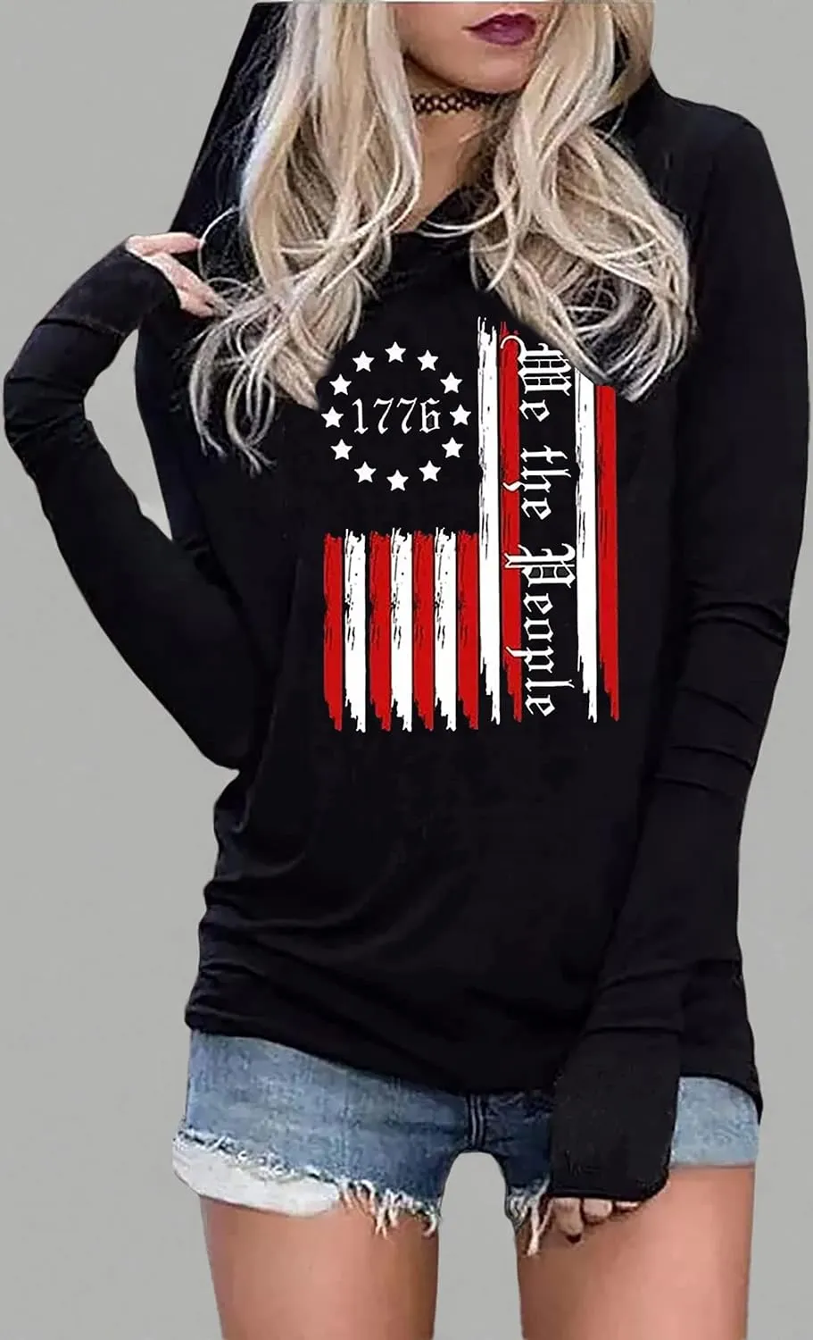 LYEIAO American Flag Fashion Hoodie for Women USA Flag Graphic T-Shirt 4th of July Patriotic Long Sleeve Hoodie Pullover Tops