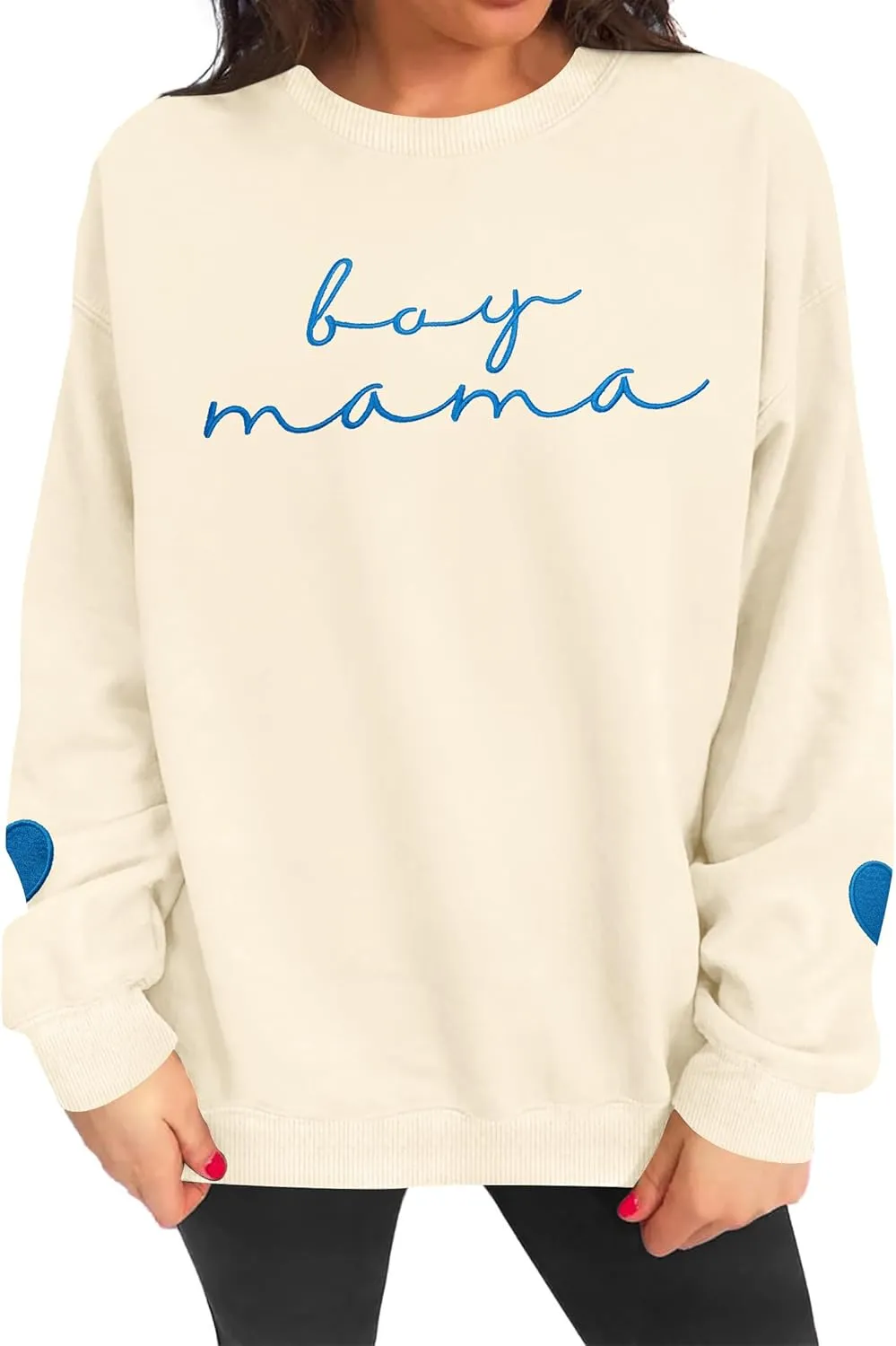 Mama Sweatshirt for Women Boy Mama Embroidered Crewneck Long Sleeve Funny Momma Letter Print Pullover Tops