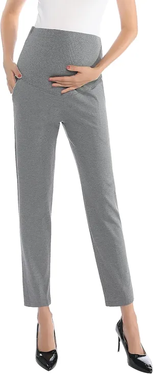 Maternity Pants Work Over The Belly with Pockets, Womens Pregnancy Dress Pants Office Clothes Trousers Stretch Summer