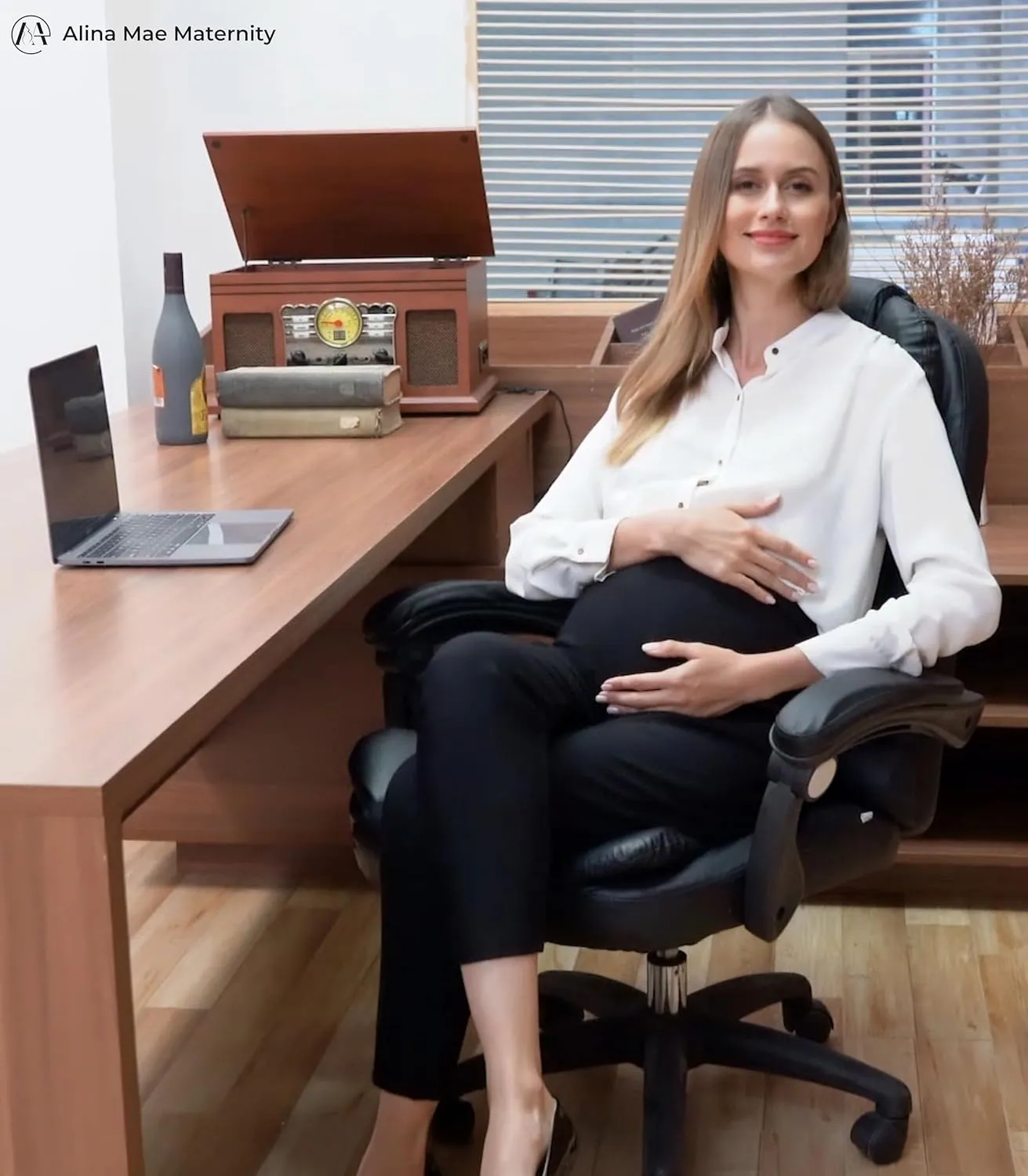 Maternity Pants Work Over The Belly with Pockets, Womens Pregnancy Dress Pants Office Clothes Trousers Stretch Summer