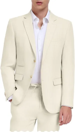 Men Linen Suits 2 Piece Summer Beach Suit Casual Holiday Outfits Lightweight Groomsmen Blazer Pants Set Wedding Prom Tuxedos