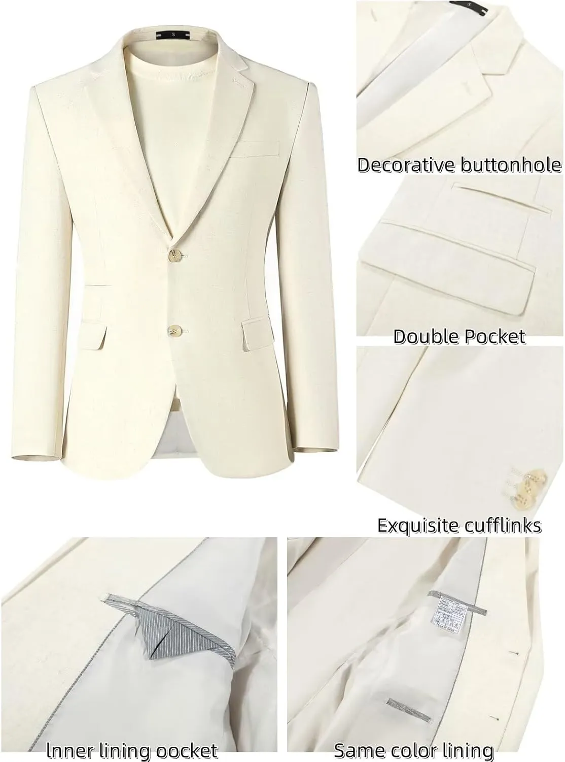 Men Linen Suits 2 Piece Summer Beach Suit Casual Holiday Outfits Lightweight Groomsmen Blazer Pants Set Wedding Prom Tuxedos