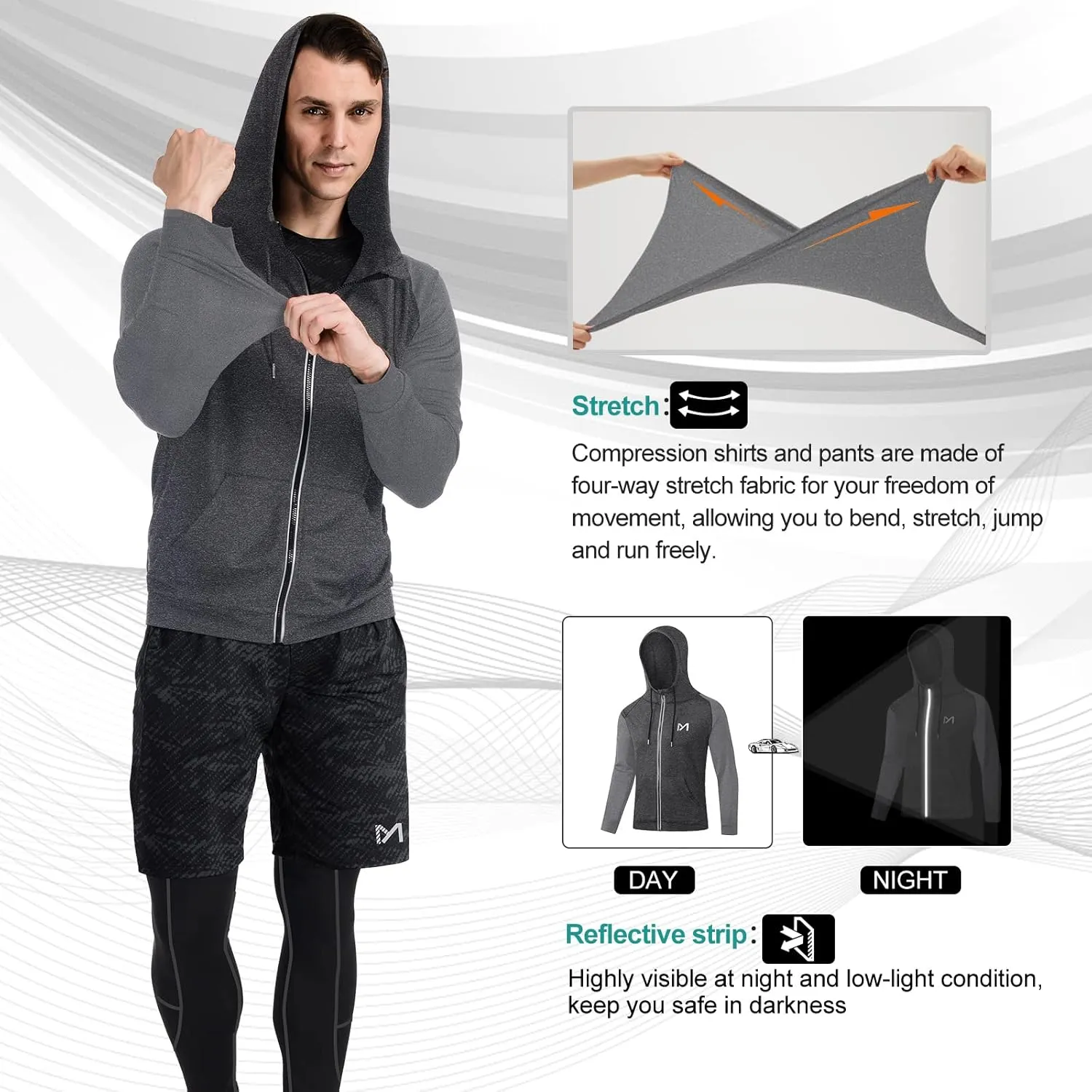 mens 5pcs Men's Compression Sets Pants Long Sleeve Shirt Athletic Shorts Running JacketShirt
