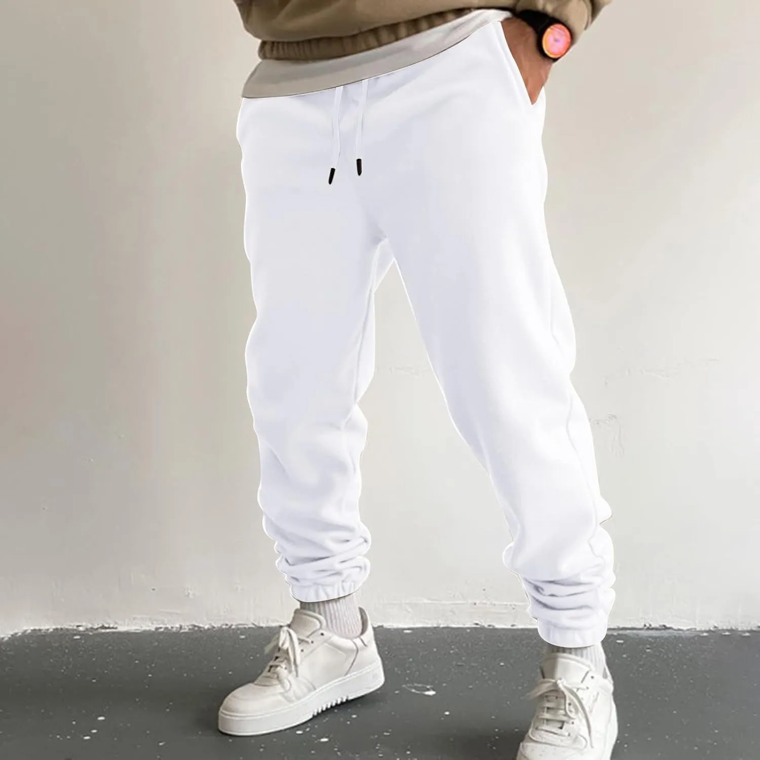 Mens Autumn and Winter High Street Fashion Loose Pants Fleece Lined Sweatpants Active Outdoor Sports Jogger Pants