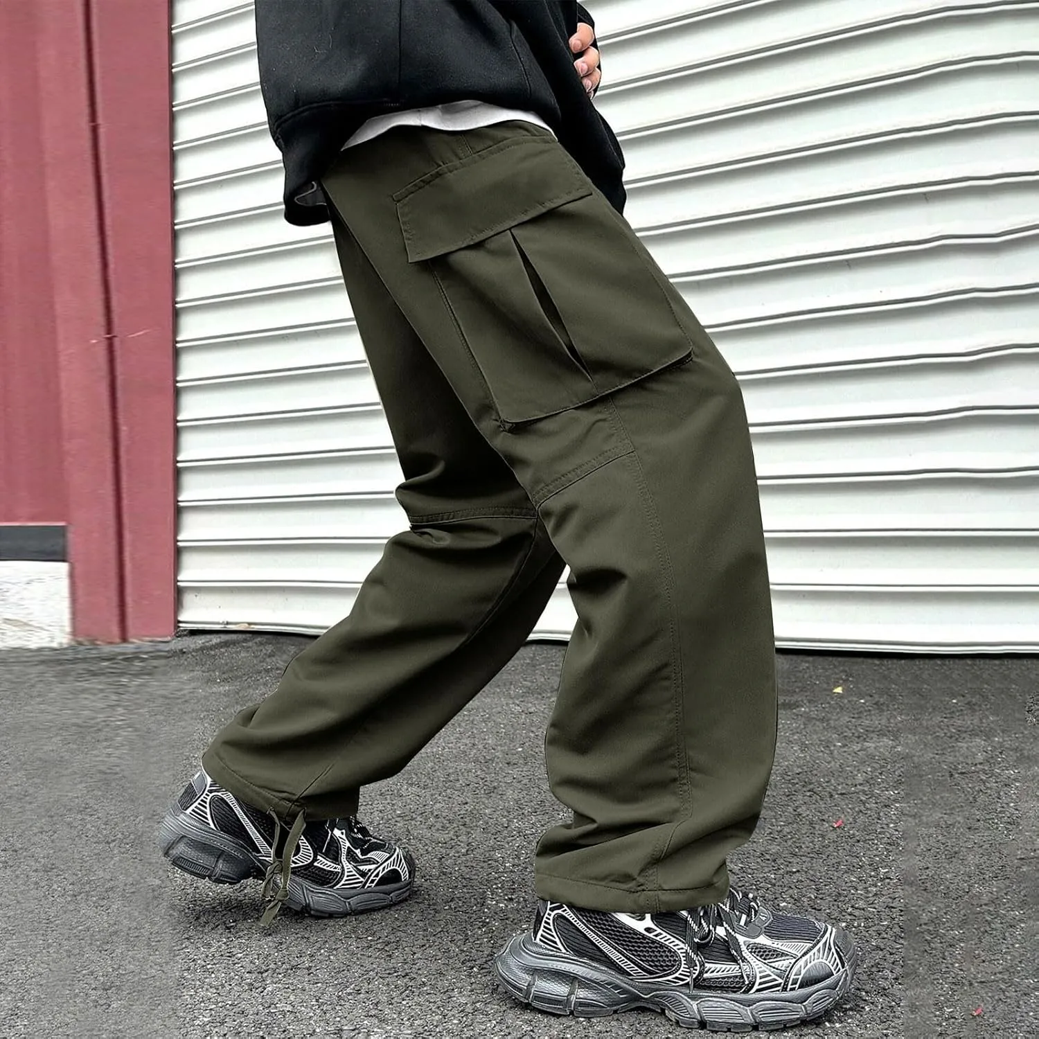 Men's Casual Work Pants with Drape Straight-Leg Wide-Leg Loose Fit Multi-Pocket Pants