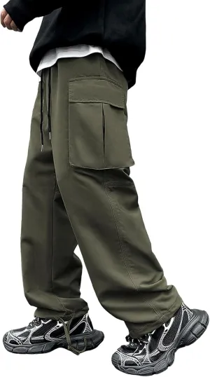 Men's Casual Work Pants with Drape Straight-Leg Wide-Leg Loose Fit Multi-Pocket Pants