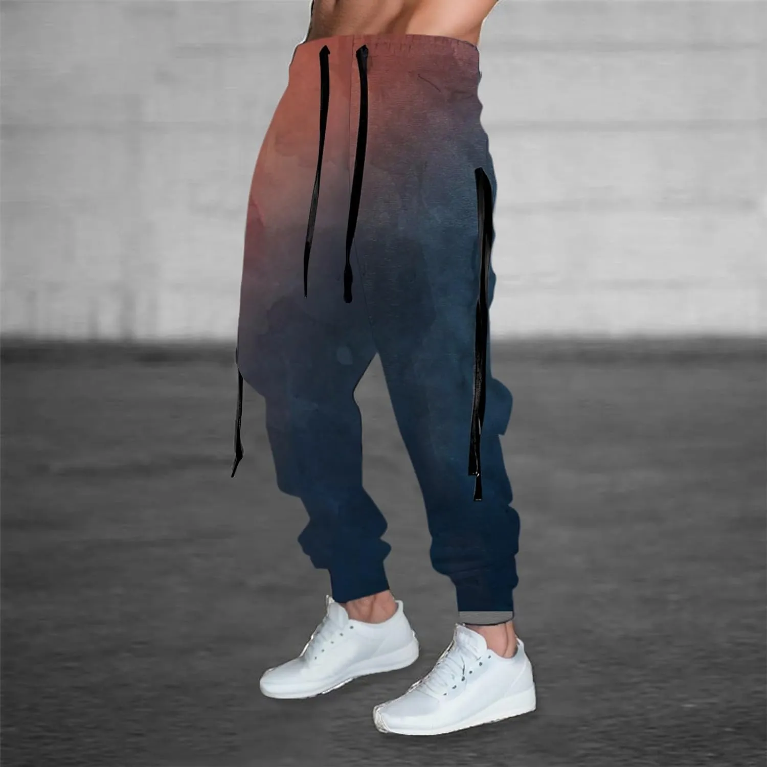 Mens Digital Printed Solid Color Pattern Youth Casual Pants Fashion Sports Cargo Pants Outdoor Trousers Sweatpants