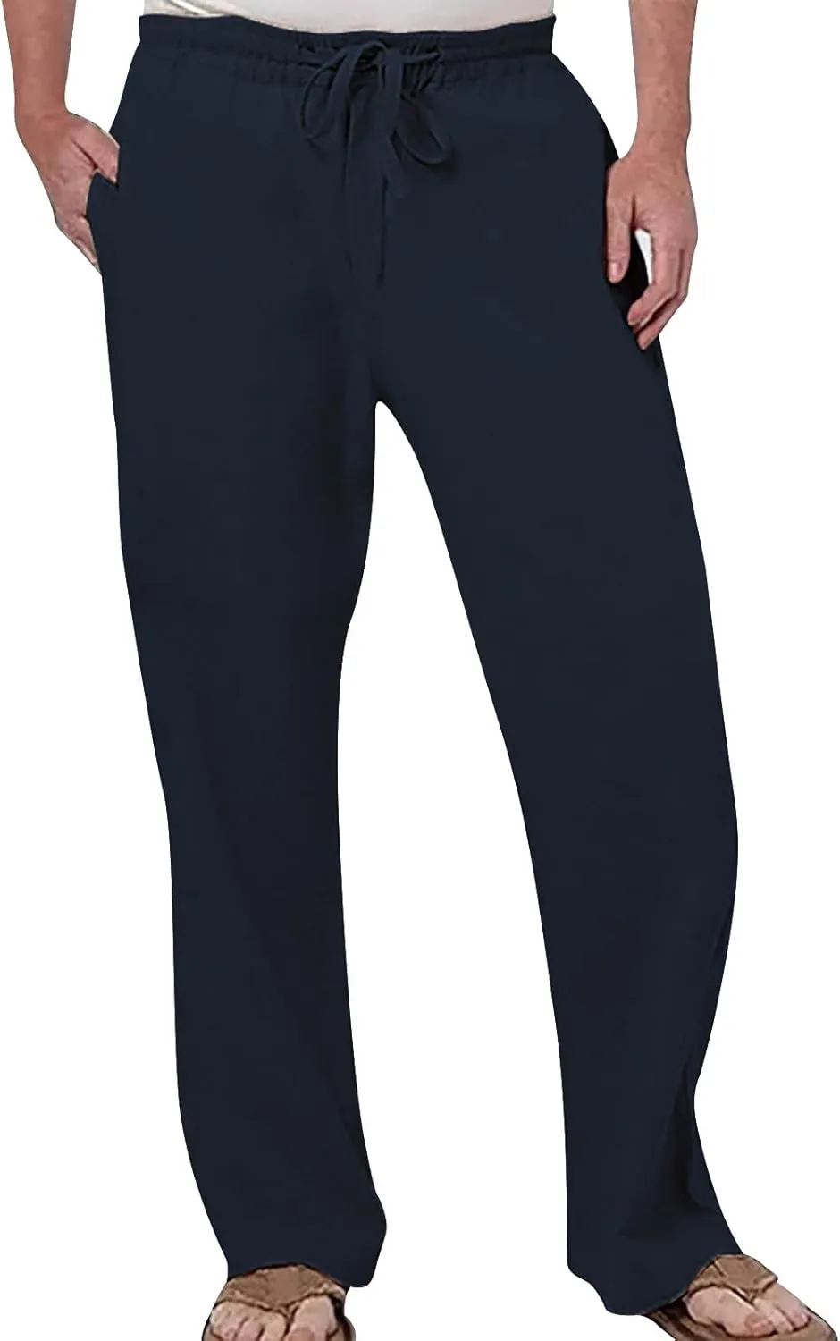 Men's Linen Pants Wide Straight Leg Joggers Regular Fit Pants Outdoor Hiking Trousers Summer Beach Yoga Pant