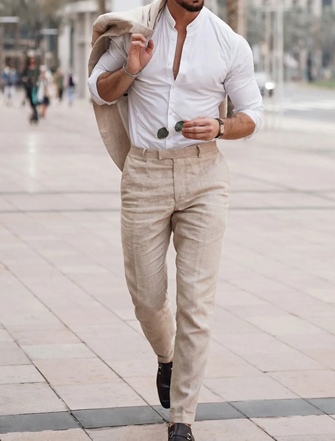 Men's Linen Suits Beach Wedding Summer Suits Single Breasted 2 Piece Suits 2024