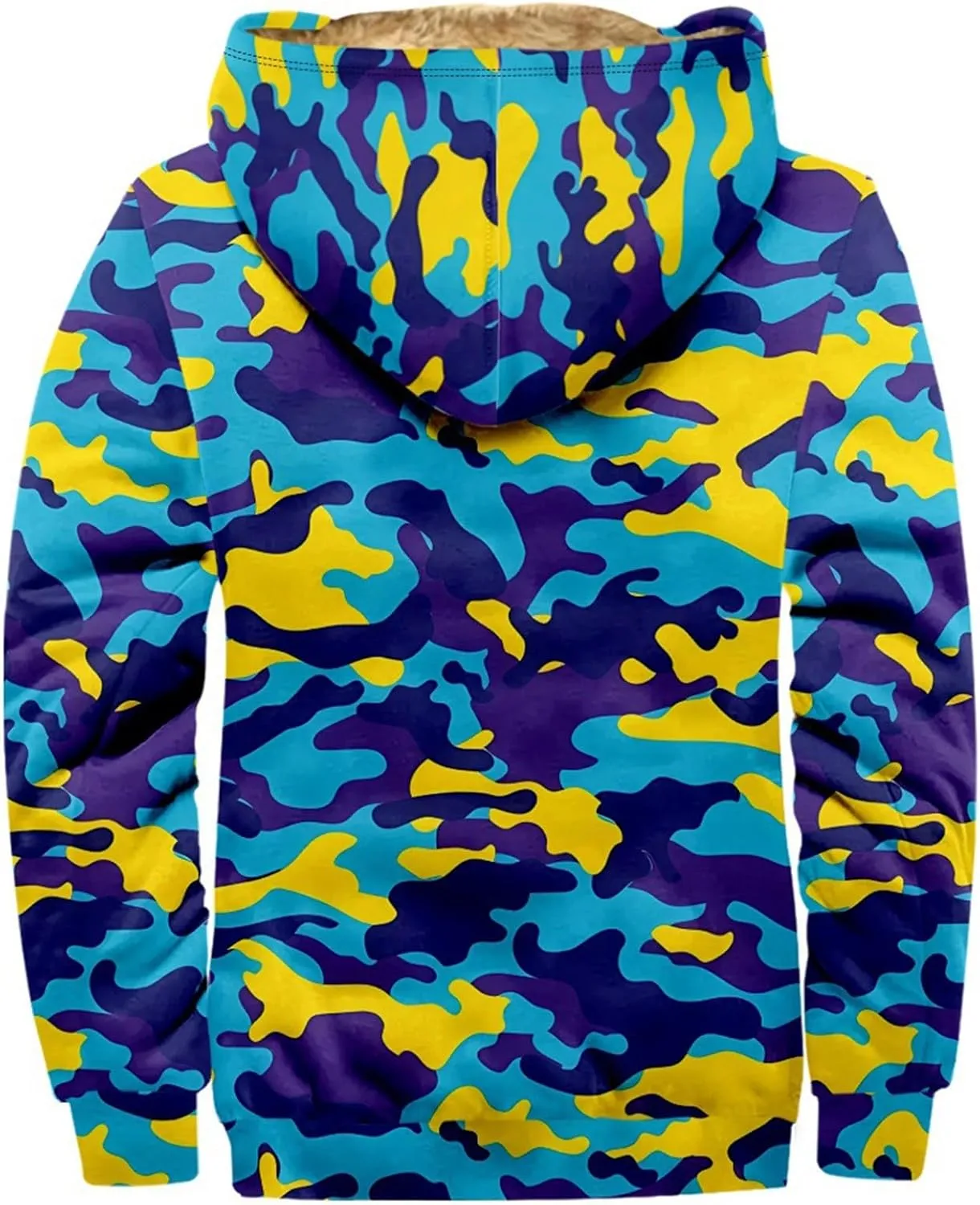 Mens Zip Up Hoodie Heavyweight Camo Hoodie Thick Fleece Lined Jacket Fall Fashion Coat Warm Winter Outwear