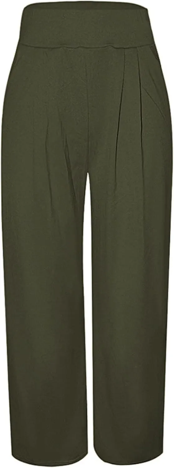 MESLIMA Palazzo Pants for Women High Waisted Wide Leg Stretchy Loose Fit Casual Trousers with Pocket