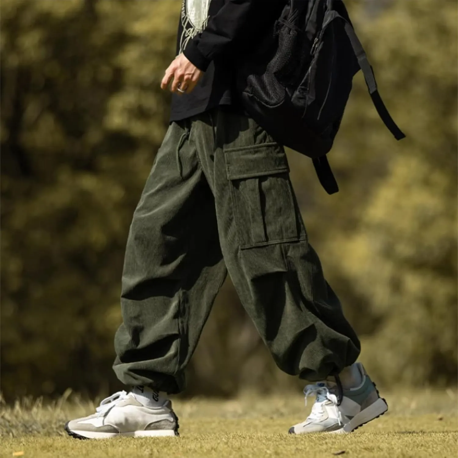 MIDOO Golf Pants Men Tapered Leg Casual Fleece Joggers Loose Open Bottom Athletic Pants Straight Leg Outdoor Hiking Pants