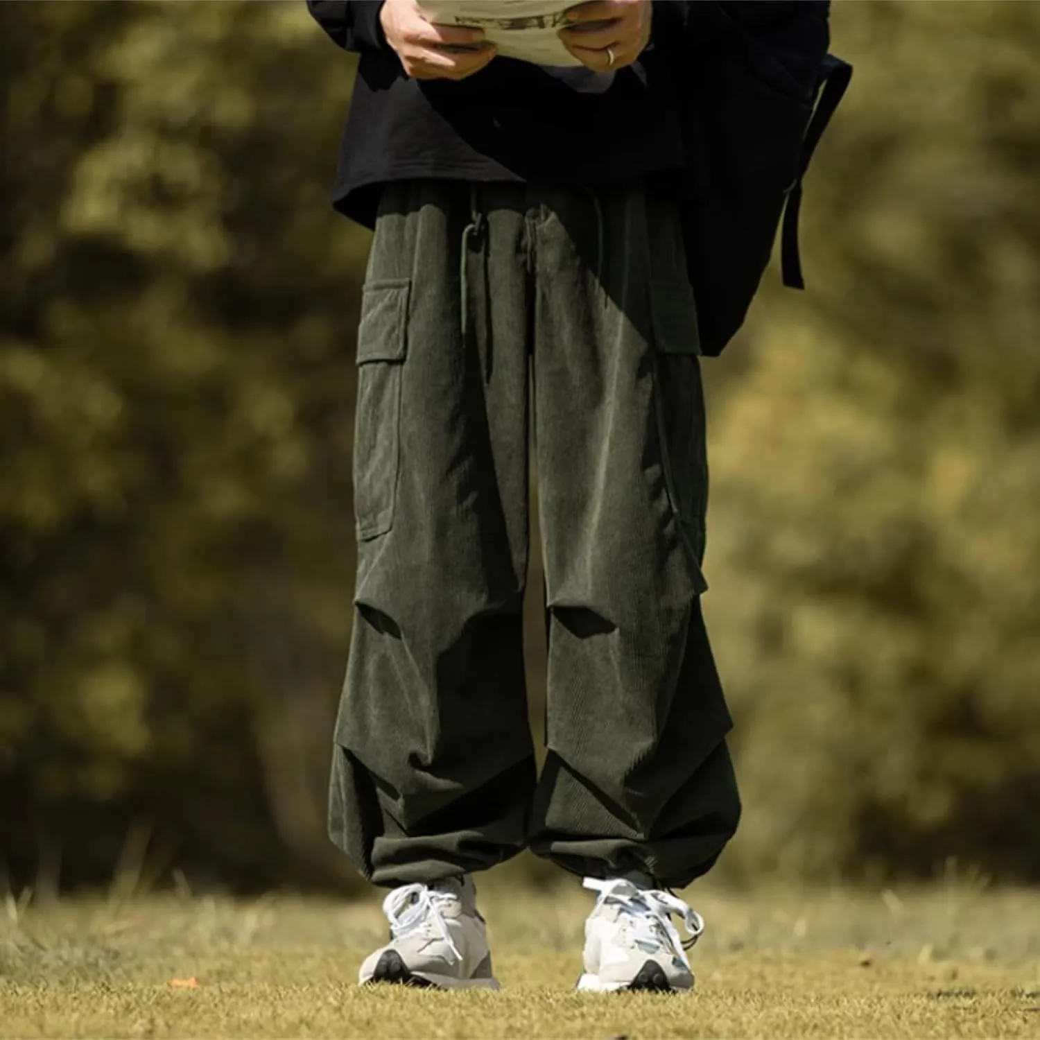 MIDOO Golf Pants Men Tapered Leg Casual Fleece Joggers Loose Open Bottom Athletic Pants Straight Leg Outdoor Hiking Pants