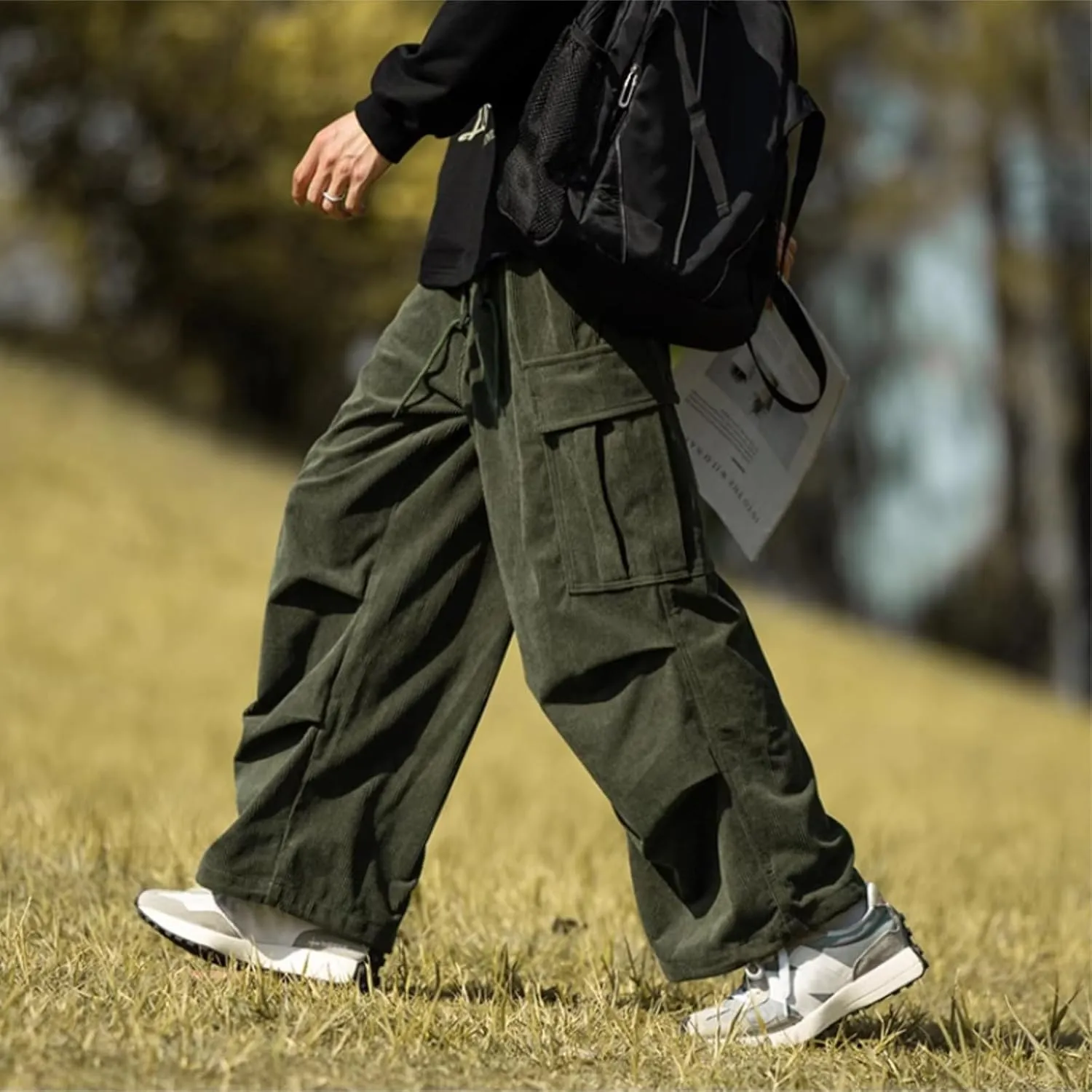 MIDOO Golf Pants Men Tapered Leg Casual Fleece Joggers Loose Open Bottom Athletic Pants Straight Leg Outdoor Hiking Pants