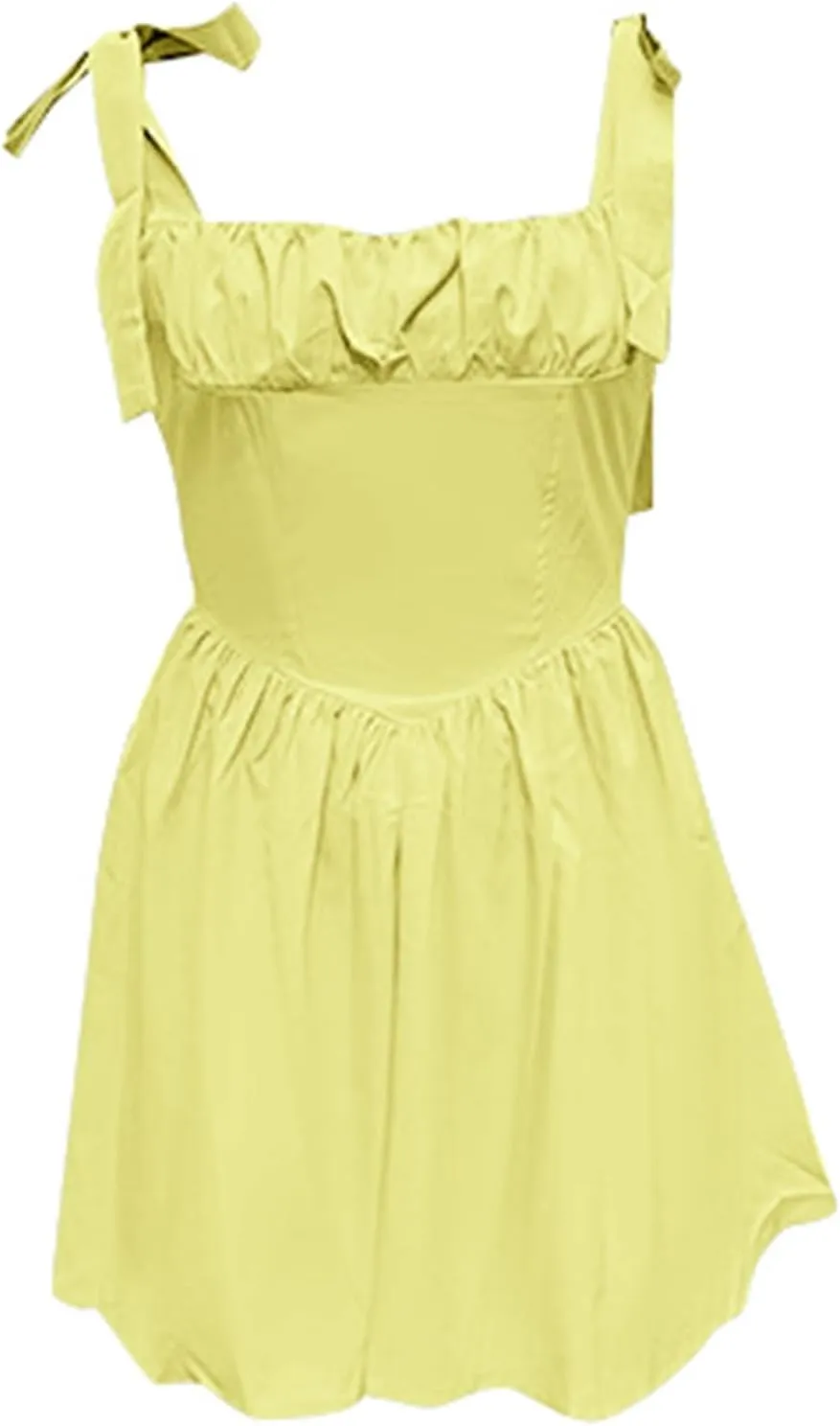 Mini Dresses for Women Summer Sexy Sleeveless Square Neck Drop Waist Backless Ruffle Tie Flowy Prom Party Dress