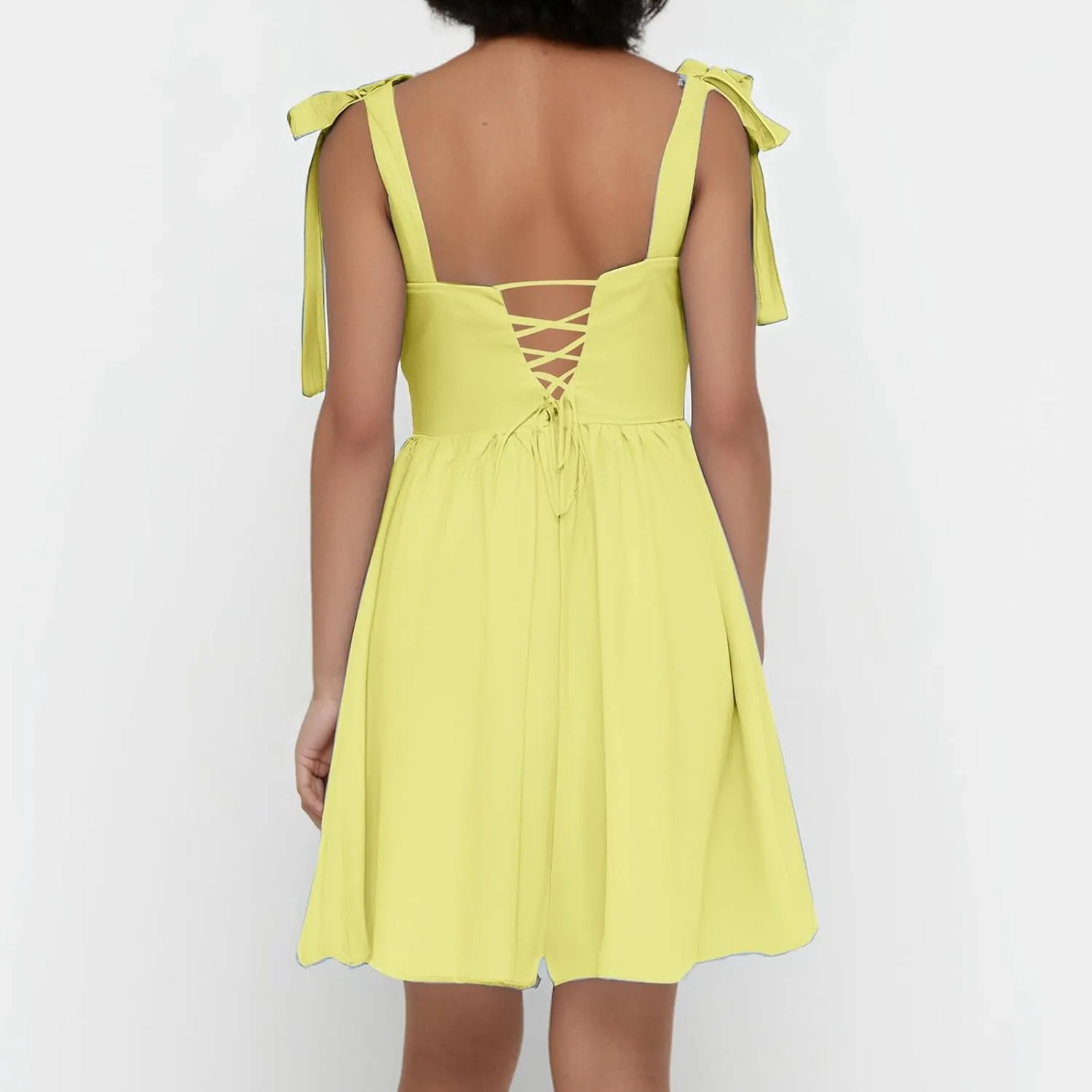 Mini Dresses for Women Summer Sexy Sleeveless Square Neck Drop Waist Backless Ruffle Tie Flowy Prom Party Dress