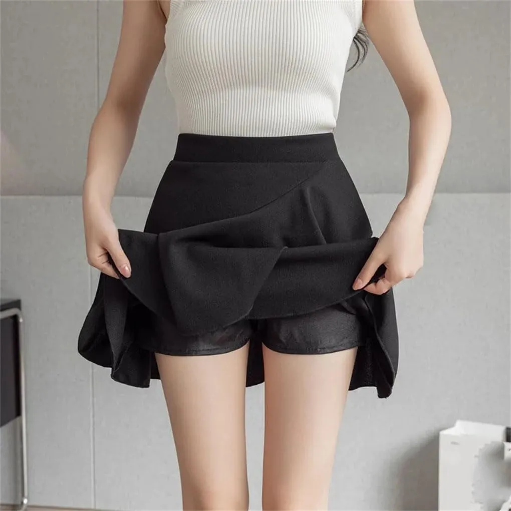 Mini Pleated Skirts Women High Waist A Line Faldas Casual Solid Color Slim Ruffles Skirt