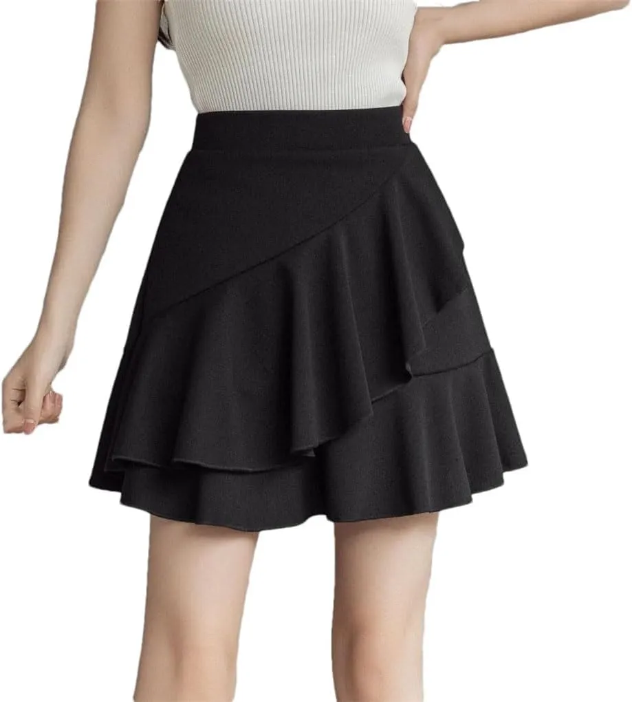 Mini Pleated Skirts Women High Waist A Line Faldas Casual Solid Color Slim Ruffles Skirt