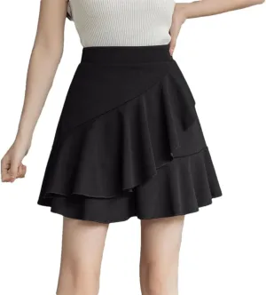 Mini Pleated Skirts Women High Waist A Line Faldas Casual Solid Color Slim Ruffles Skirt