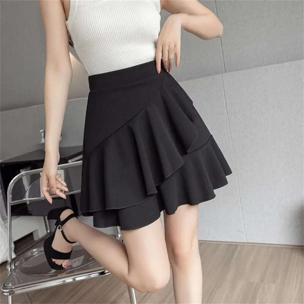 Mini Pleated Skirts Women High Waist A Line Faldas Casual Solid Color Slim Ruffles Skirt