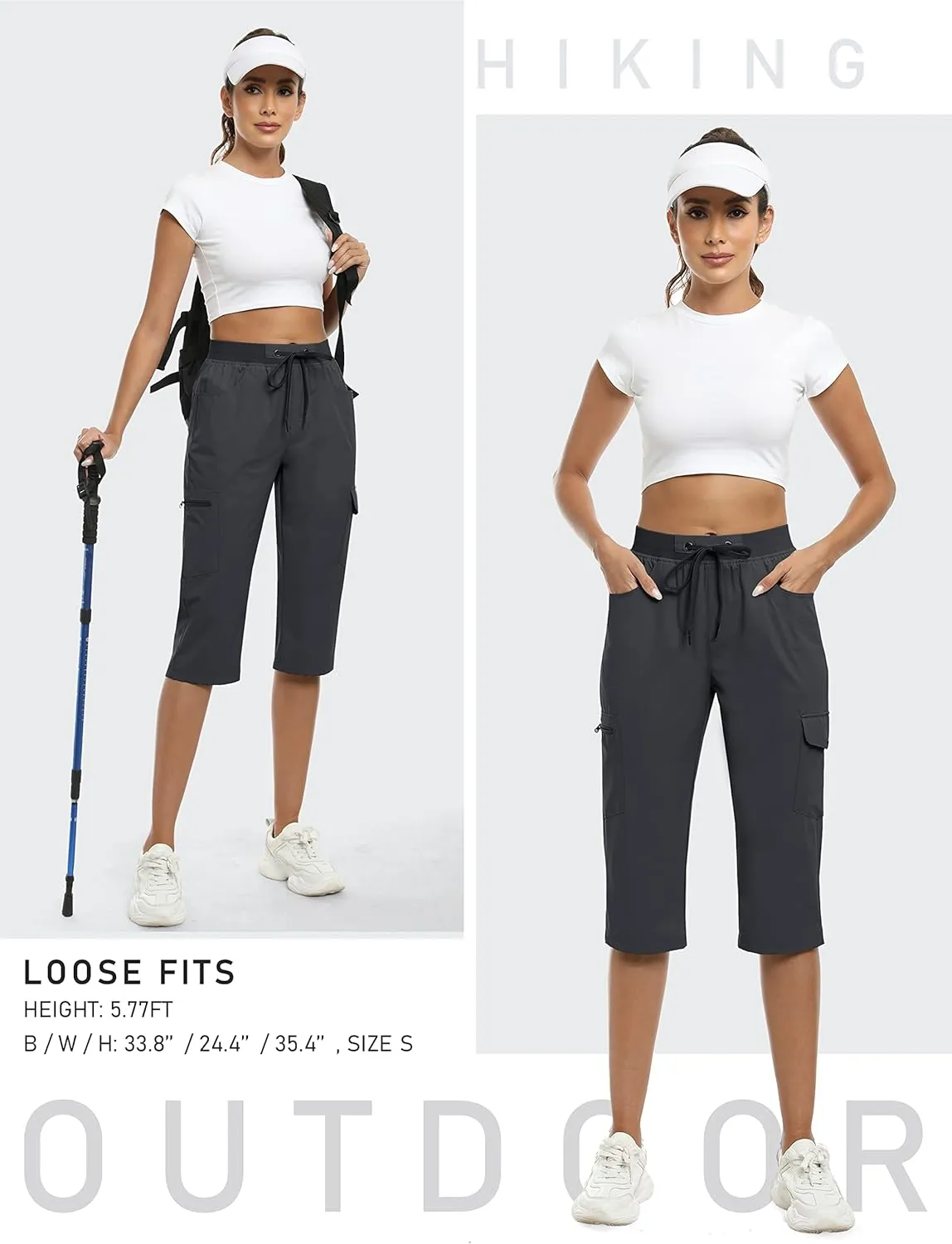 MoFiz Capri Pants for Women Lightweight Ice Cool Capris for Women Casual Summer Trip Loose Shorts with Zipper Pockets