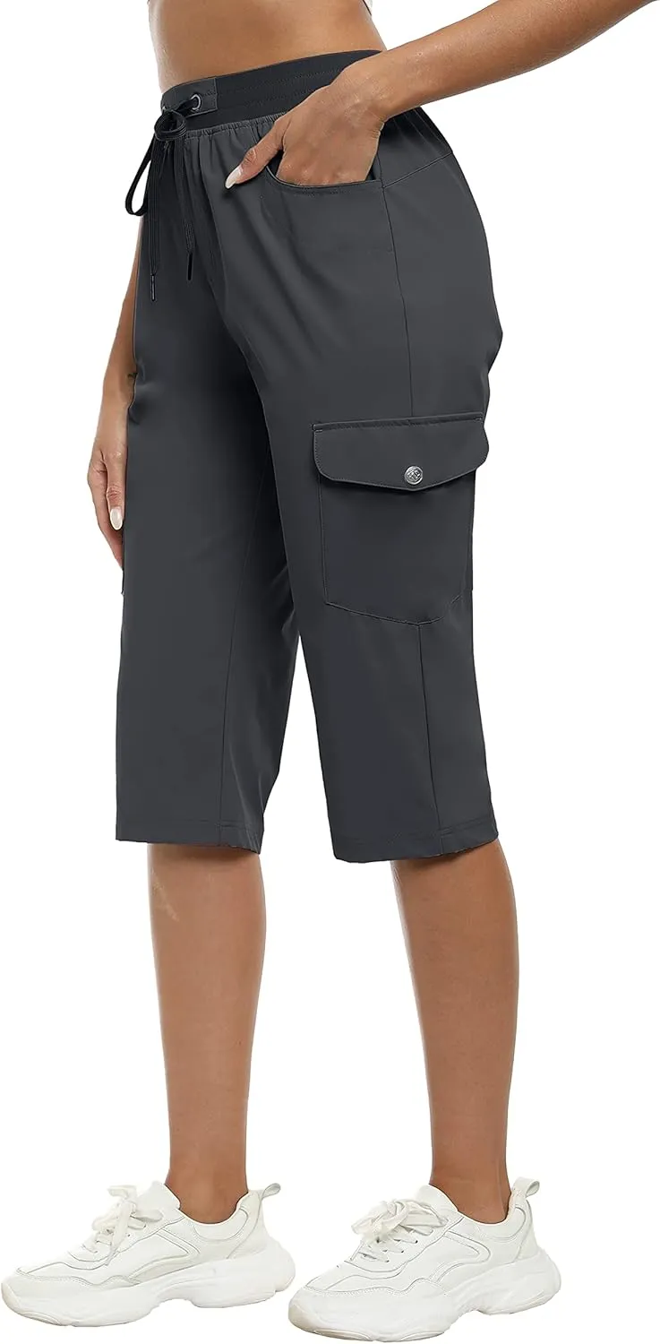 MoFiz Capri Pants for Women Lightweight Ice Cool Capris for Women Casual Summer Trip Loose Shorts with Zipper Pockets