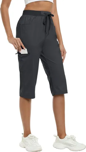 MoFiz Capri Pants for Women Lightweight Ice Cool Capris for Women Casual Summer Trip Loose Shorts with Zipper Pockets