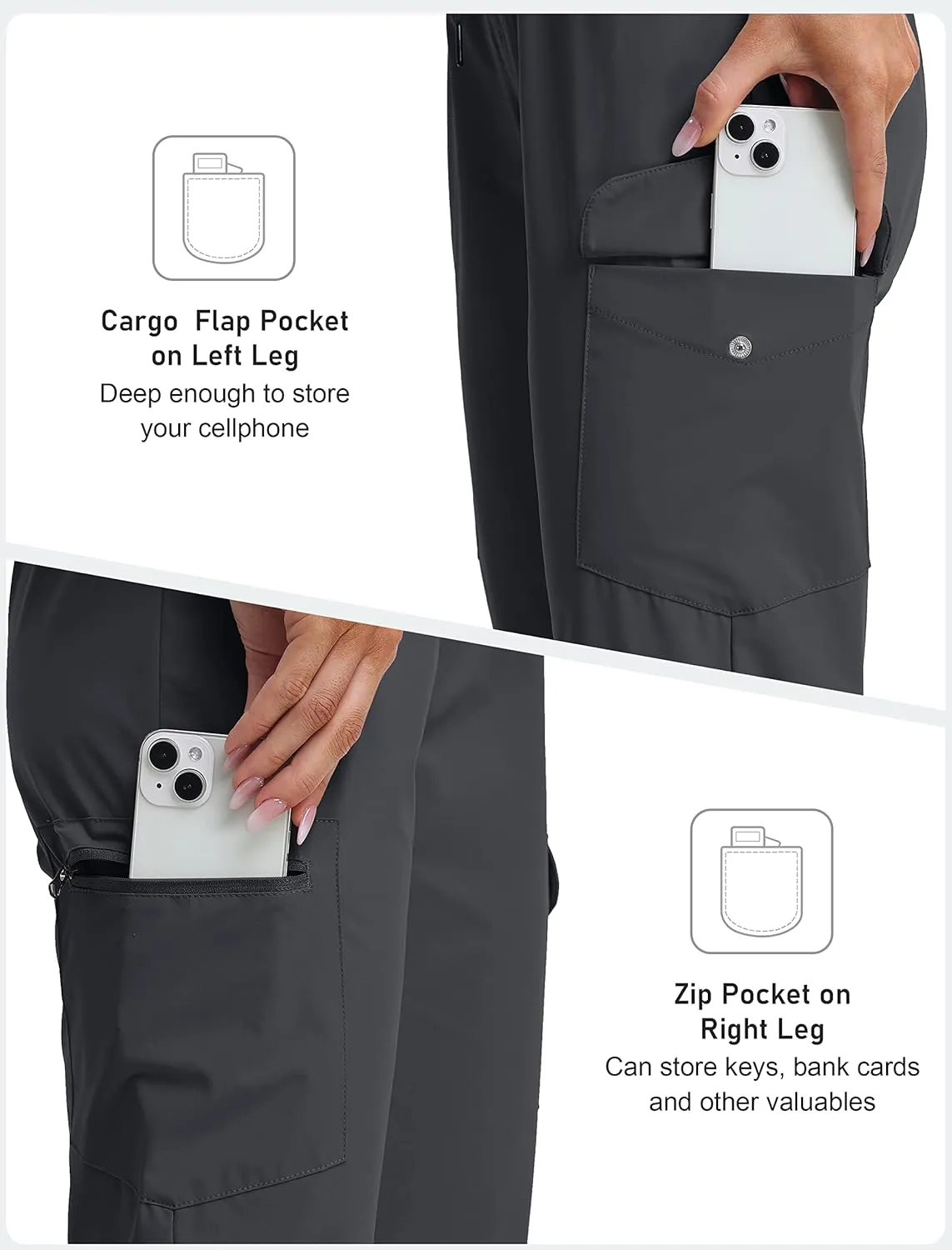 MoFiz Capri Pants for Women Lightweight Ice Cool Capris for Women Casual Summer Trip Loose Shorts with Zipper Pockets