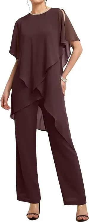 Mother of The Bride Pant Suits 2 Pieces Chiffon Womens Maxi Dress for Wedding