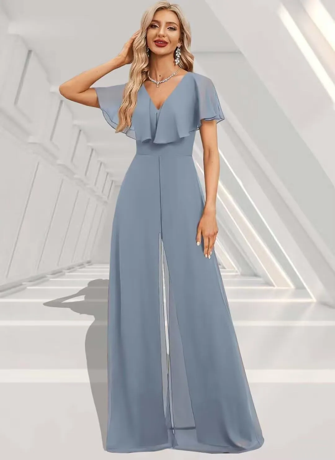 Mother of The Bride Pant Suits for Wedding 2 Pieces Chiffon Pantsuits for Wedding Guest Jumpsuit for Women