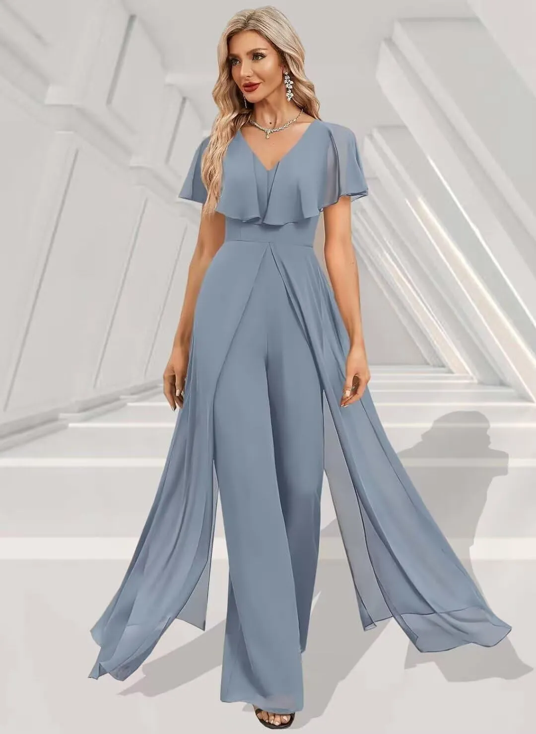 Mother of The Bride Pant Suits for Wedding 2 Pieces Chiffon Pantsuits for Wedding Guest Jumpsuit for Women