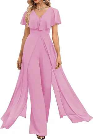 Mother of The Bride Pant Suits for Wedding 2 Pieces Chiffon Pantsuits for Wedding Guest Jumpsuit for Women